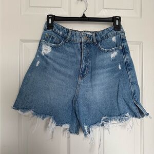 Zara High Waisted Raw Frayed Hem Denim Distressed Women Shorts Size 4 Like New